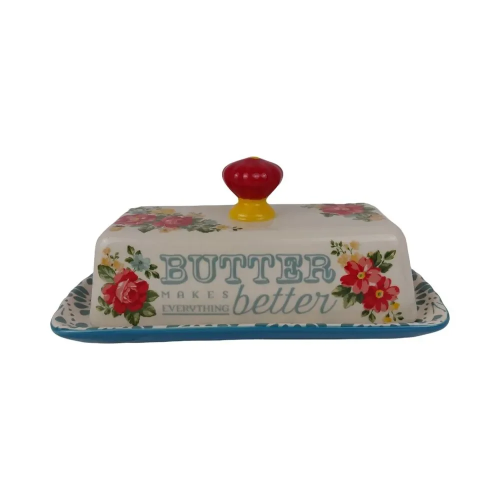 Pioneer Woman Vtg Covered Butter Dish Makes Everything Better Floral New Retired